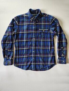 Ralph Lauren Blue Plaid Flannel Button Down Custom Fit Cotton Shirt Sz M